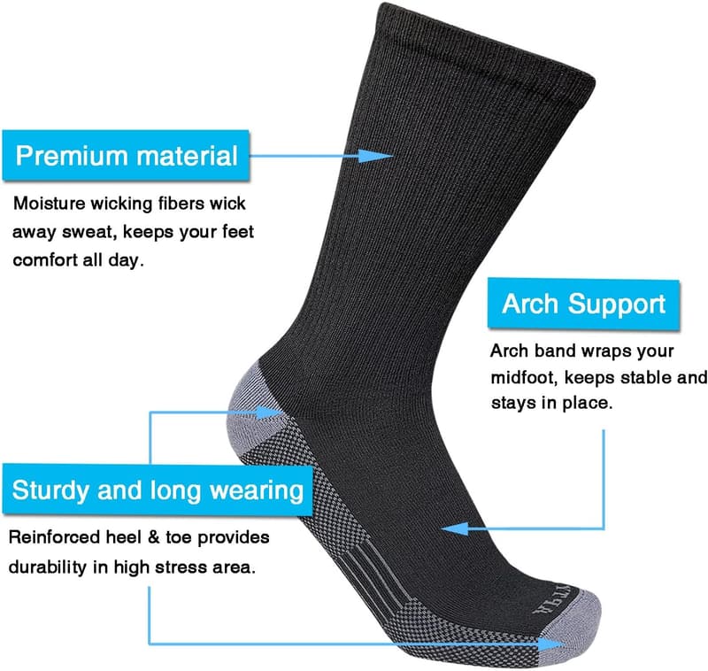 Men's Moisture-Wicking Cushioned Work Boot Socks (4-6 Pairs)
