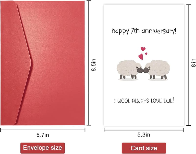 Seventh Anniversary Card for Couples | Funny Wool Design