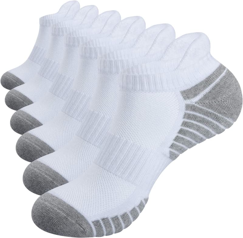 Men's Athletic Ankle Socks - 6 Pairs Cushioned Cotton