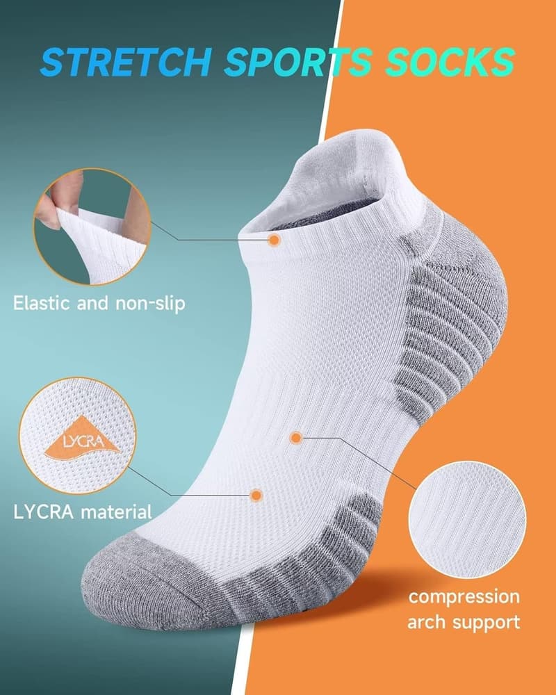 Men's Athletic Ankle Socks - 6 Pairs Cushioned Cotton
