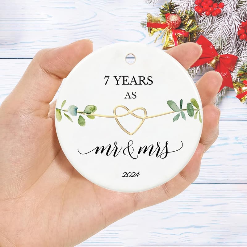 7th Anniversary Ceramic Ornament for Couples, 2.9