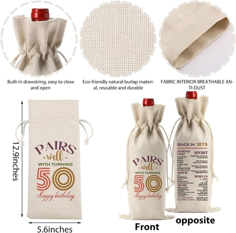 50th Birthday Wine Bag Gift for Her - Fun & Unique