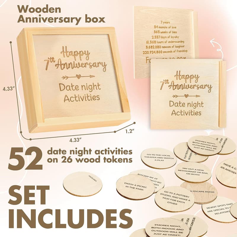 7th Anniversary Wood Gifts for Couples - Date Night Activities