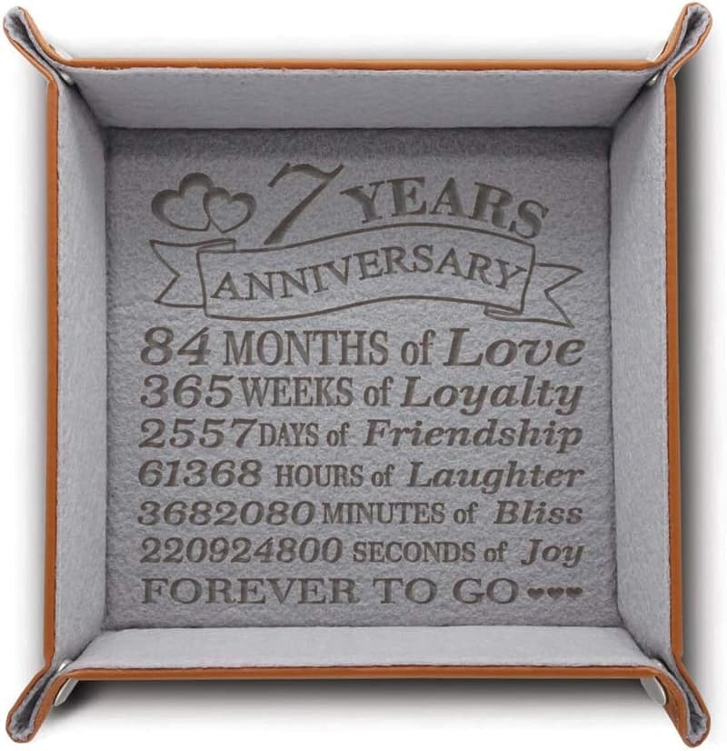 7th Anniversary Engraved Wool Jewelry Tray for Couples