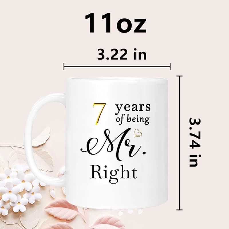 7th Anniversary Coffee Mugs Set for Couples - Gift Boxed, 11oz