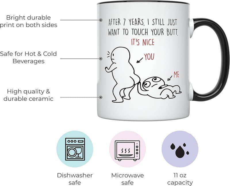 7th Anniversary Funny Couples Coffee Mug, 11 oz
