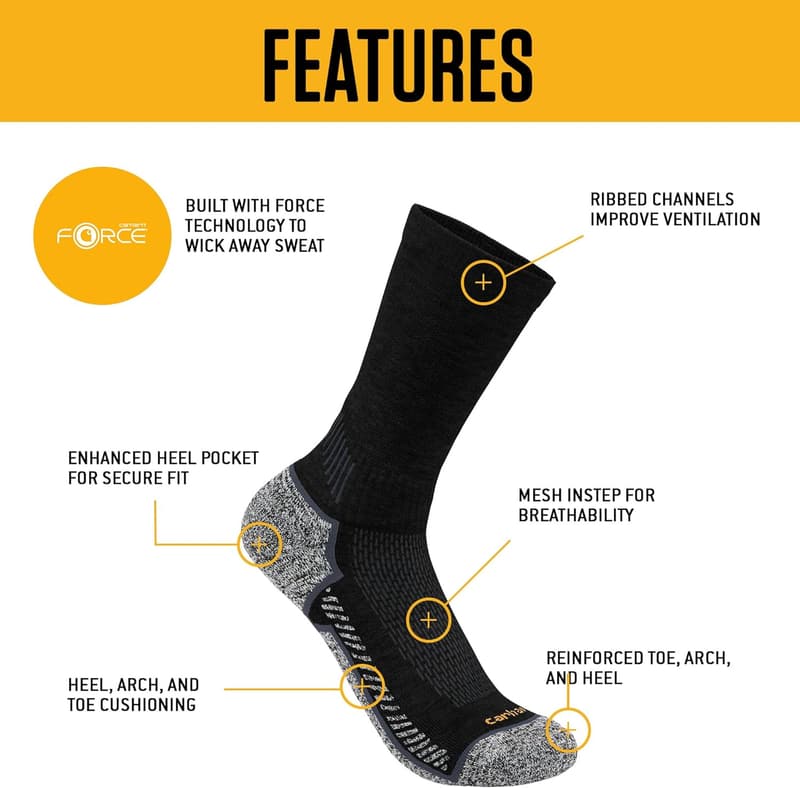 Carhartt Men's Force Work Socks - 3 Pair Pack