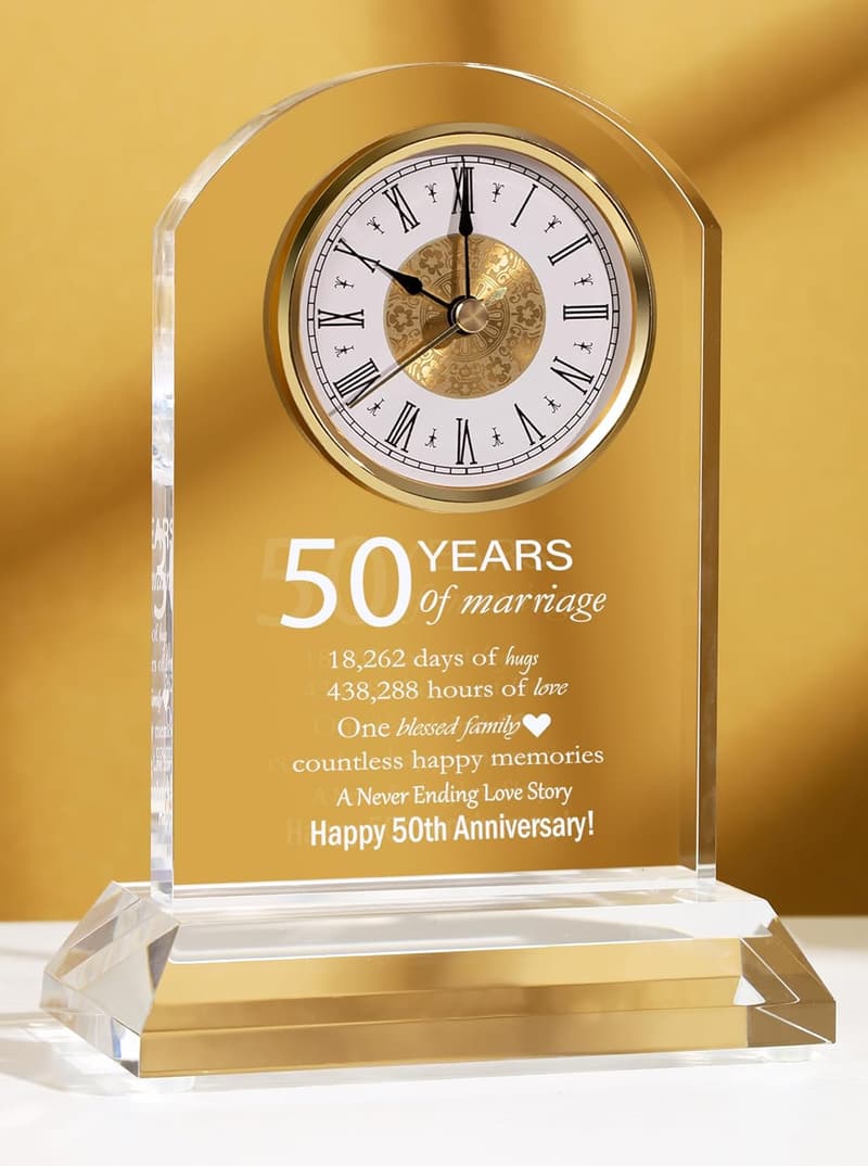50th Anniversary Clock for Couples - Golden 50 Years