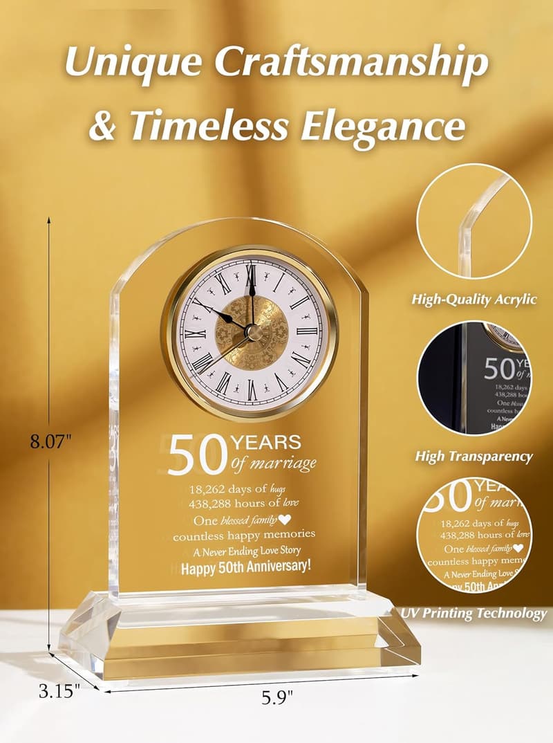 50th Anniversary Clock for Couples - Golden 50 Years