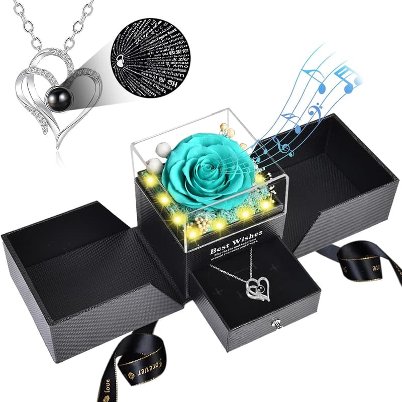 Romantic Birthday Gift: Preserved Rose with 100-Language Necklace