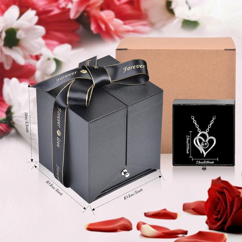 Romantic Birthday Gift: Preserved Rose with 100-Language Necklace