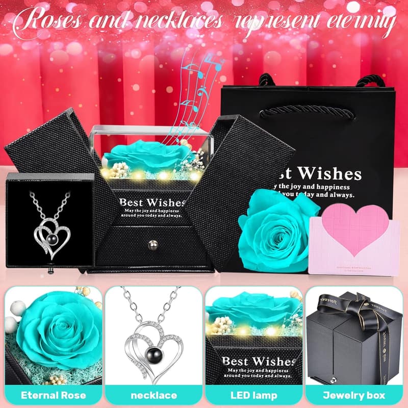 Romantic Birthday Gift: Preserved Rose with 100-Language Necklace