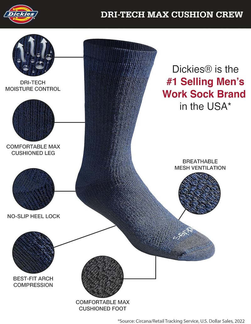 Men's Dri-Tech Moisture Control Full Cushion Crew Socks (6-12 Pairs)
