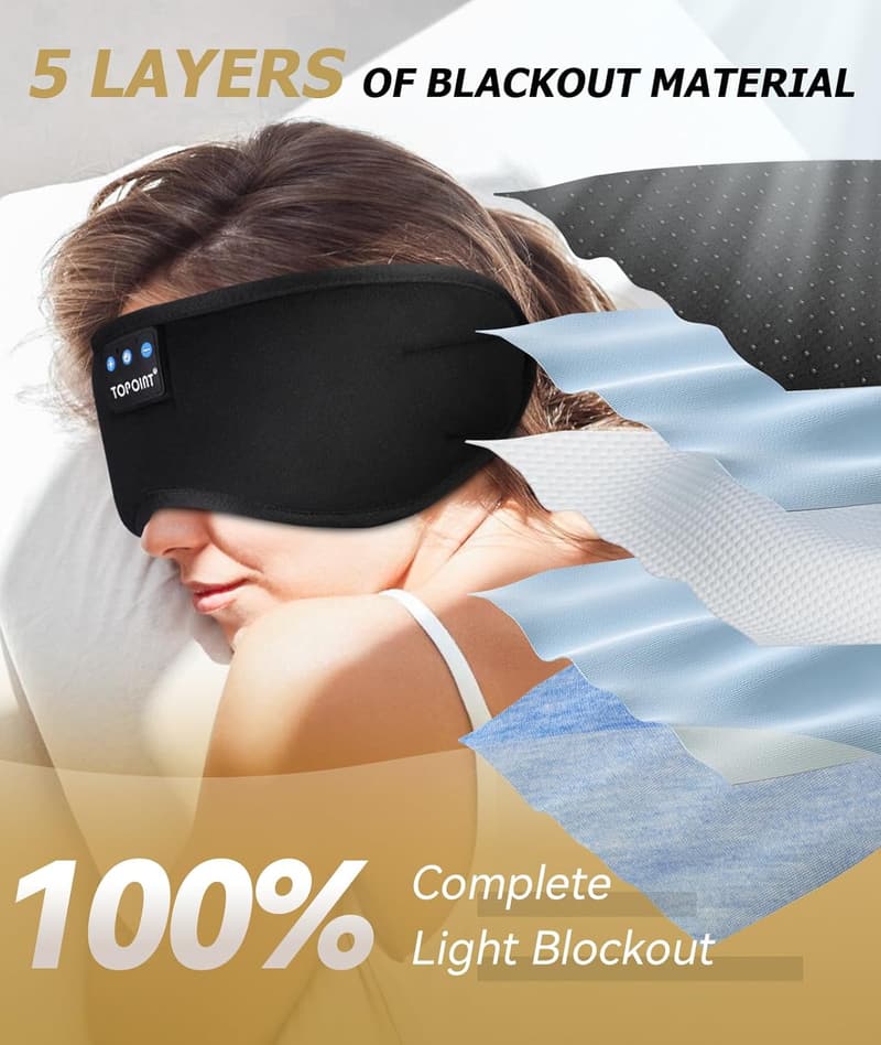 Bluetooth Sleep Mask with Headphones for Travel & Meditation