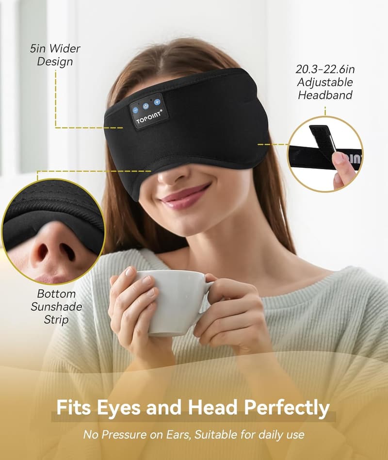 Bluetooth Sleep Mask with Headphones for Travel & Meditation