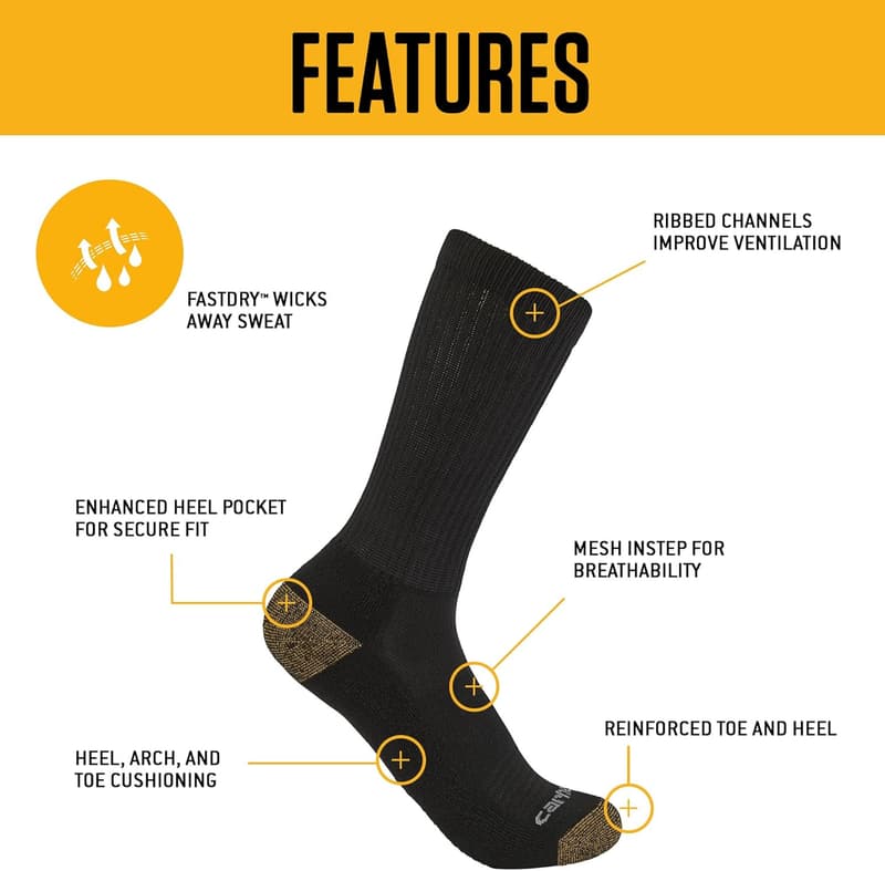 Carhartt Men's Midweight Synthetic Crew Socks - 6 Pack