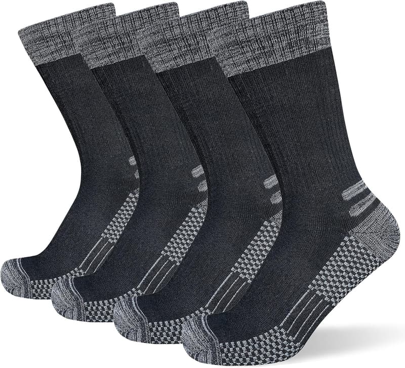 Men's Cushioned Moisture-Wicking Work Boot Socks - 4 Pairs