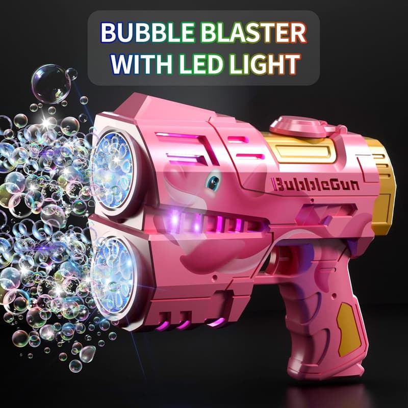Rechargeable Dino Bubble Guns for Kids - 2 Pack with LED Lights