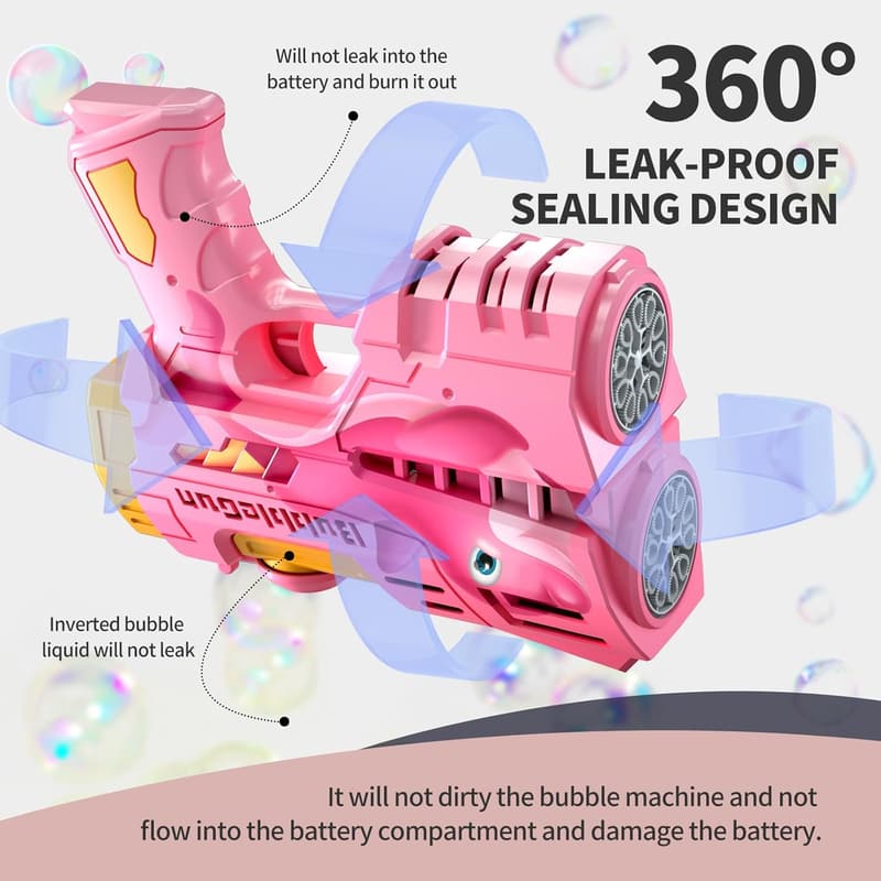 Rechargeable Dino Bubble Guns for Kids - 2 Pack with LED Lights