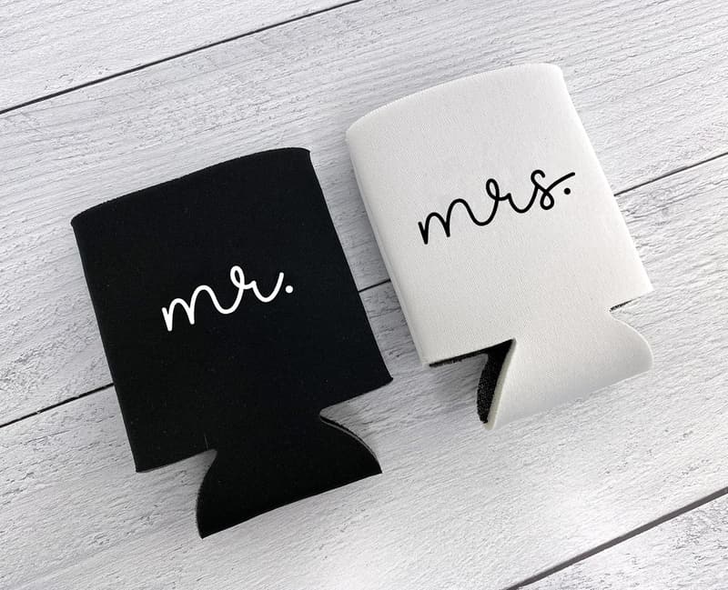 Wedding Set of 2 Can Coolers for Newlyweds (Mr. & Mrs.)