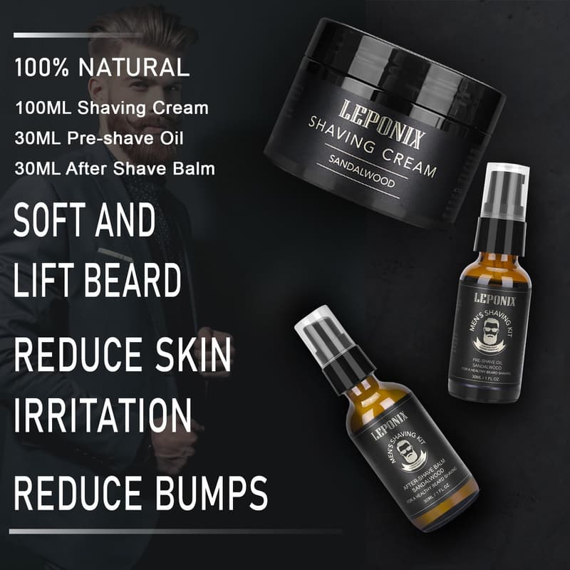 Men's Shaving Gift Set: Sandalwood Cream, Aftershave & Oil