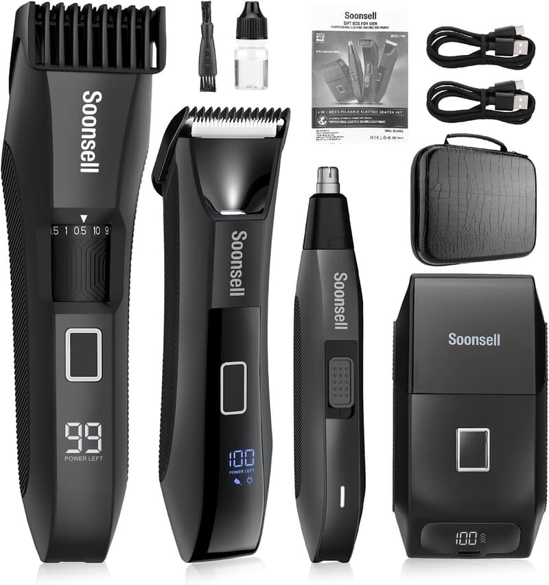 4-in-1 Men's Grooming Kit: Beard Trimmer & Ball Shaver