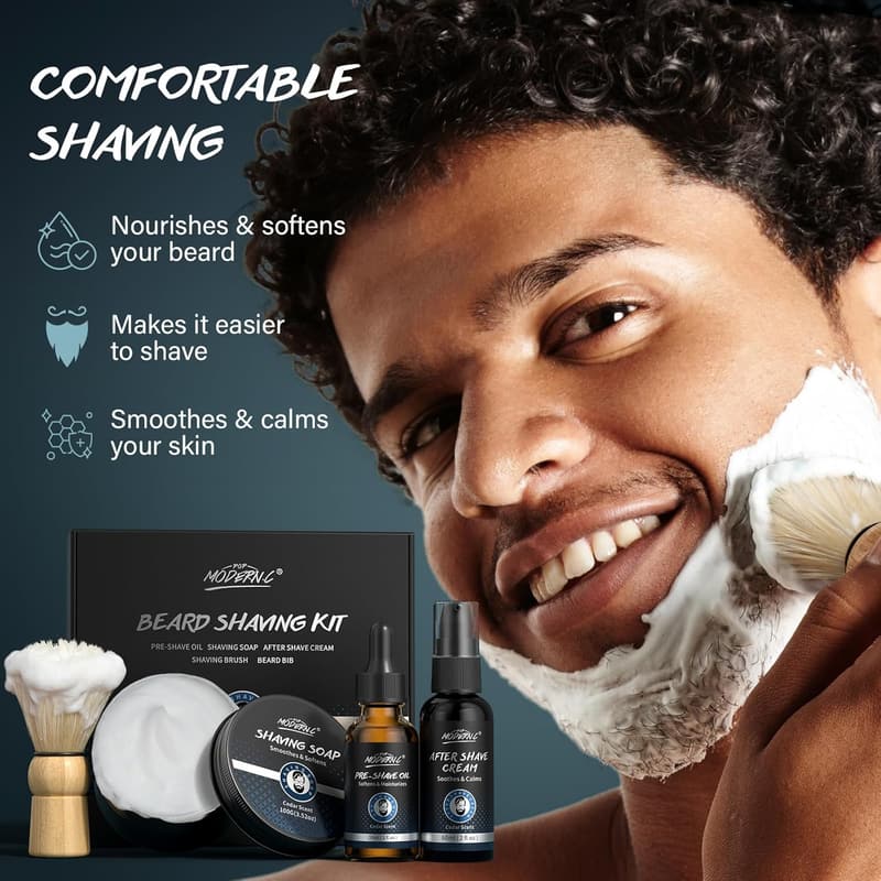 Men's Shaving Kit Gift Set with Soap, Oil, and Apron