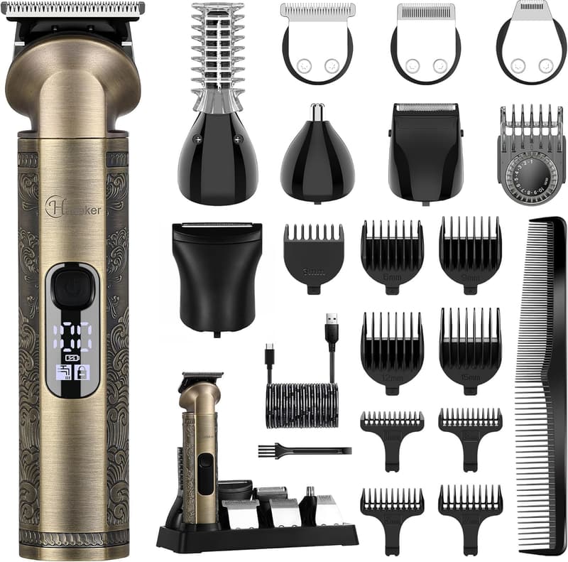 Professional Wireless Beard Trimmer Kit for Men - 8-in-1 Grooming Set
