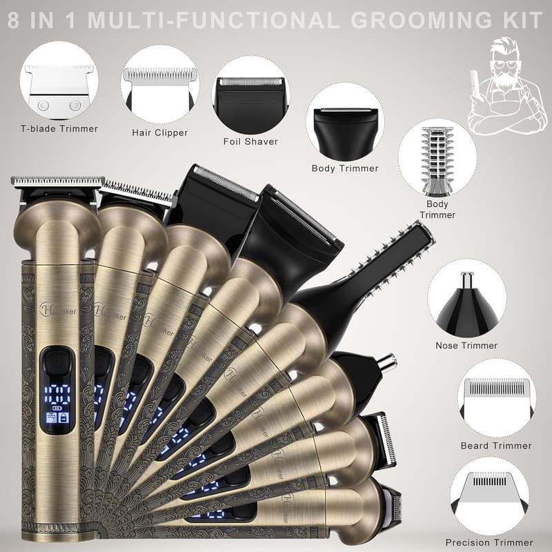Professional Wireless Beard Trimmer Kit for Men - 8-in-1 Grooming Set