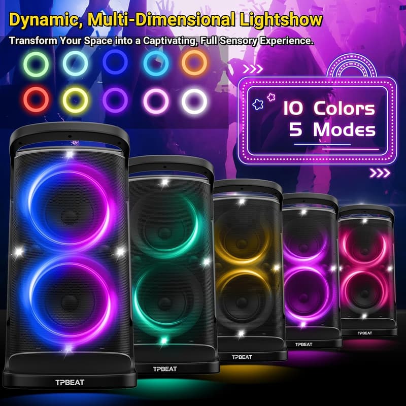 160W Portable Bluetooth Party Speaker with LED Light Show