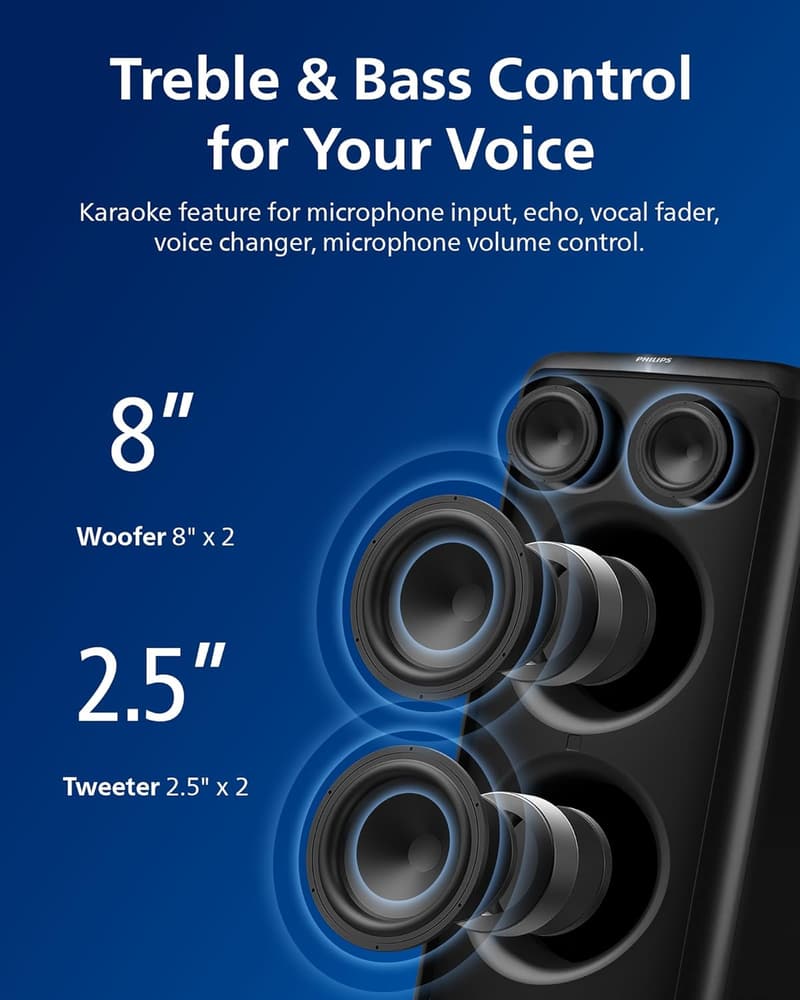 Portable Philips X5206 Bluetooth Party Speaker with Karaoke & Lights