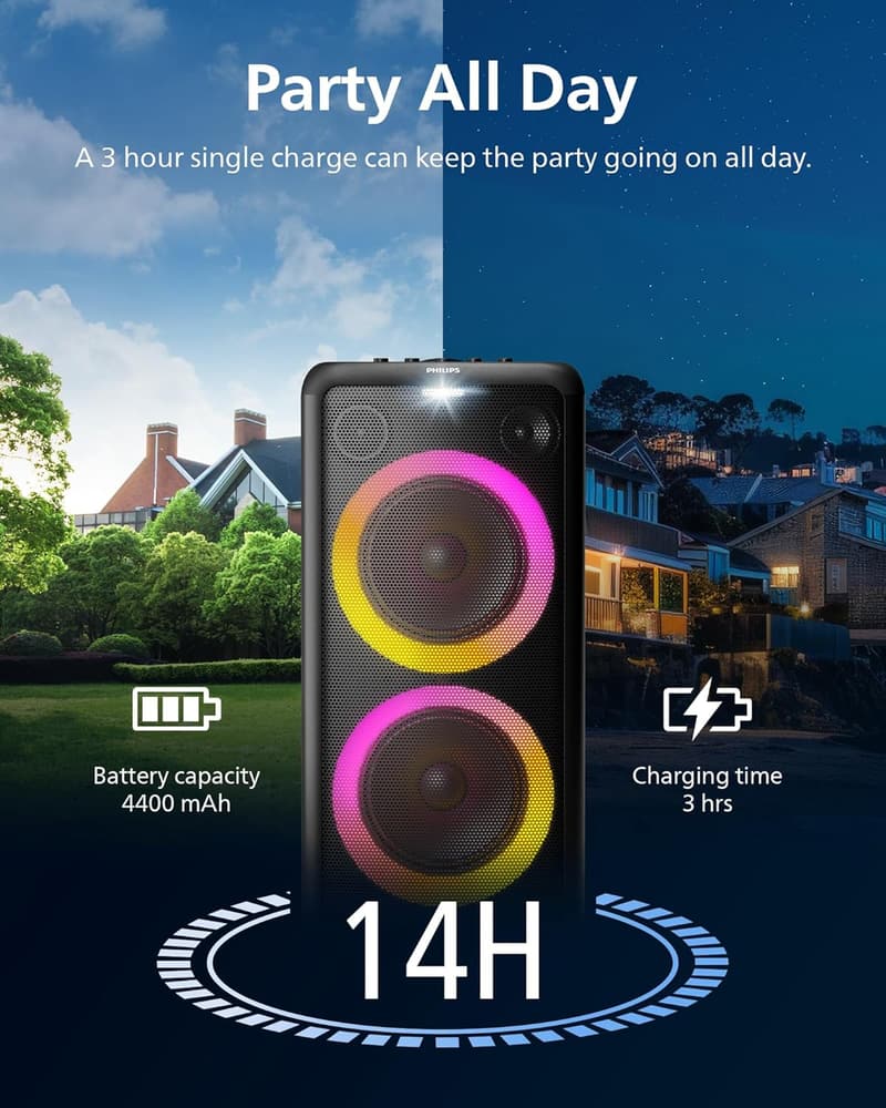 Portable Philips X5206 Bluetooth Party Speaker with Karaoke & Lights
