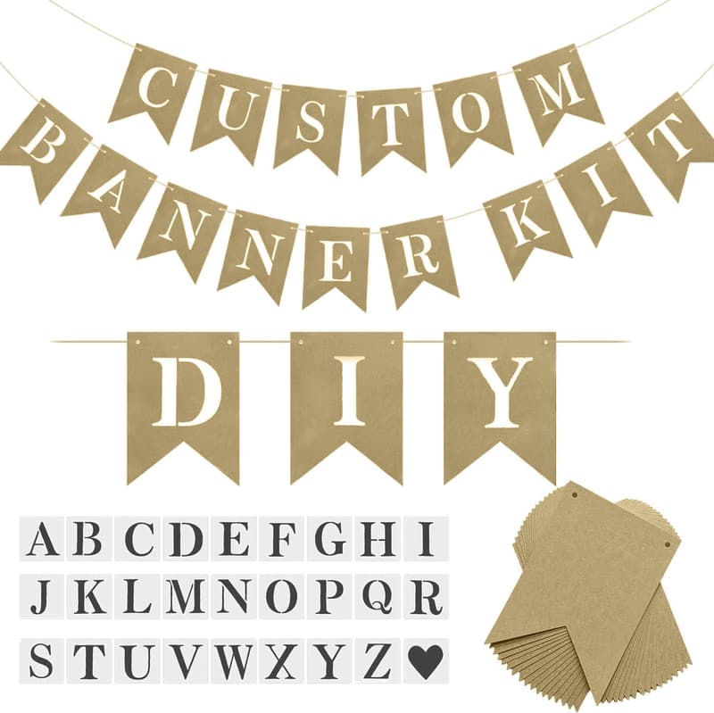 Personalized DIY Brown Banner Set with 26 Letter Stencils