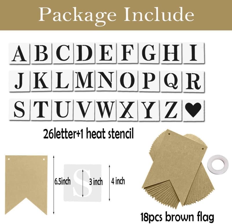 Personalized DIY Brown Banner Set with 26 Letter Stencils