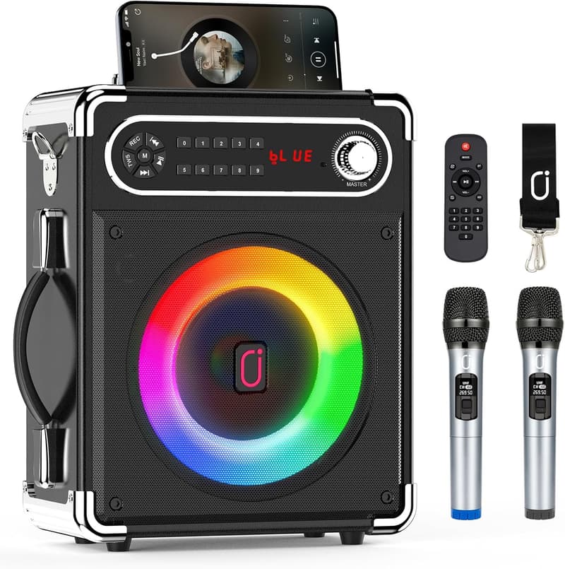 Portable Bluetooth Speaker System with Dual Microphones & Lights