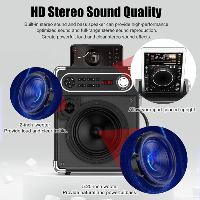 Portable Bluetooth Speaker System with Dual Microphones & Lights