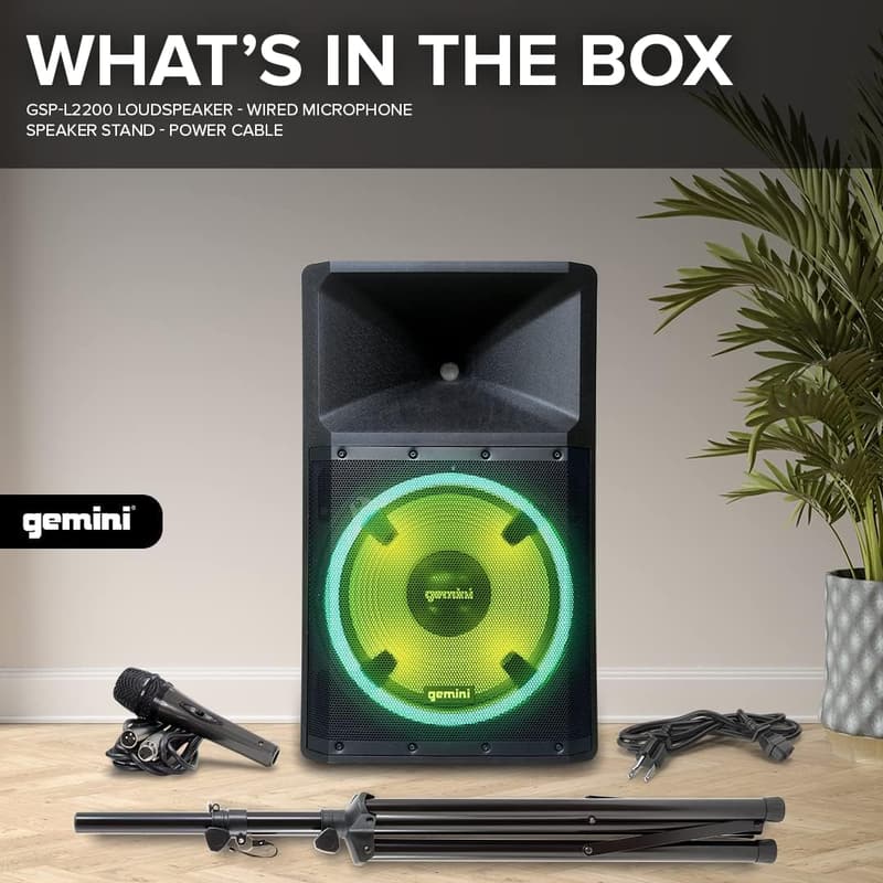 2200W Bi-Amped Bluetooth DJ Speaker with LED Lights and Microphone