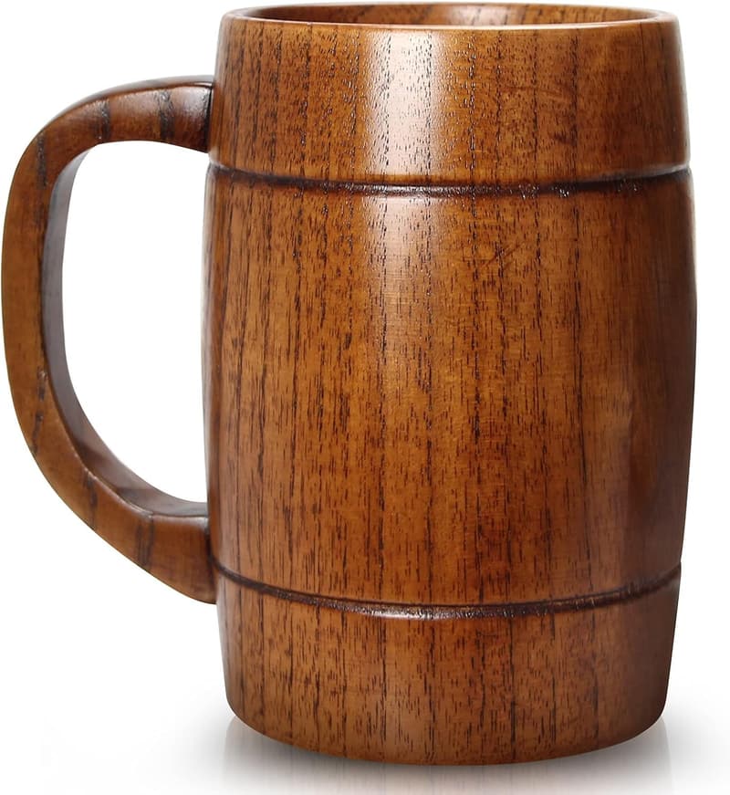 Handmade Vintage Wooden Beer Mug for Men & Women, 18 oz