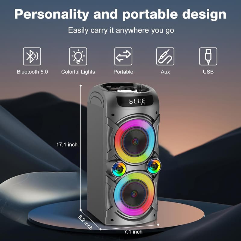 Powerful Portable Bluetooth Speaker with LED Lights and Deep Bass