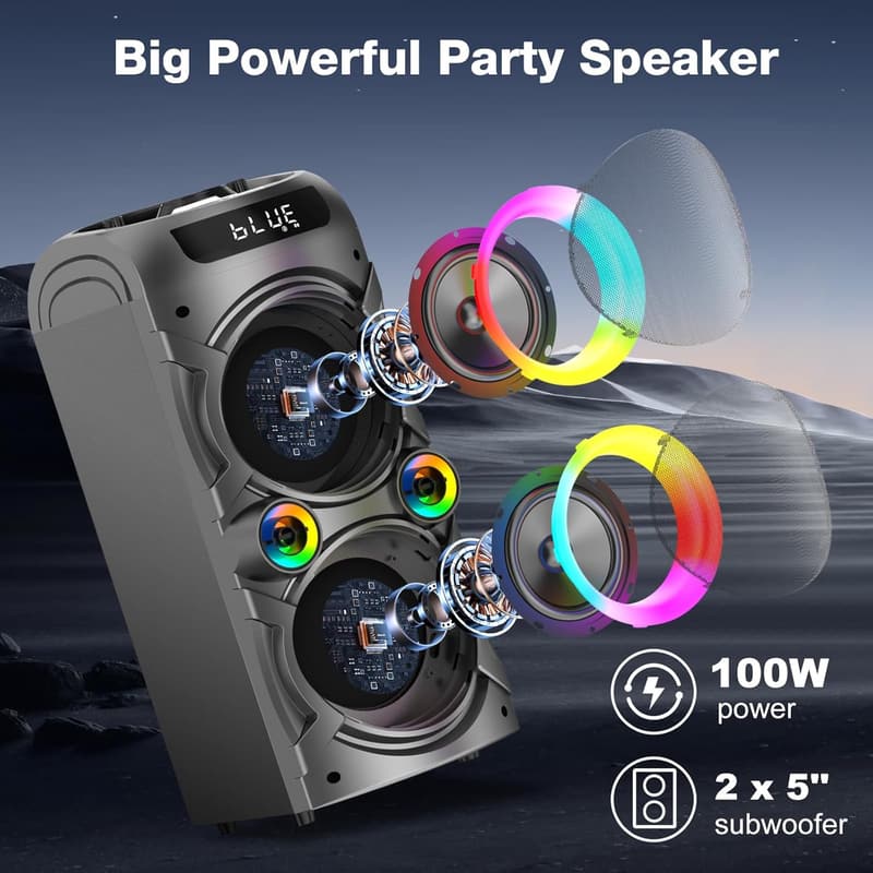 Powerful Portable Bluetooth Speaker with LED Lights and Deep Bass