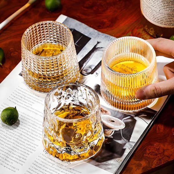 Set of 3 Heavy Bottom Crystal Whiskey Glasses - 5 oz Old Fashioned