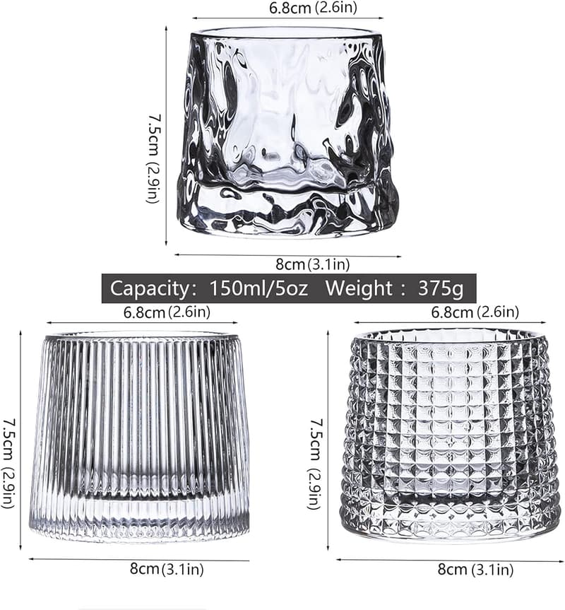 Set of 3 Heavy Bottom Crystal Whiskey Glasses - 5 oz Old Fashioned