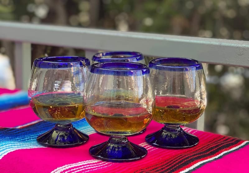 Cobalt Blue Rim Hand Blown Cognac Snifter Glasses Set of 4