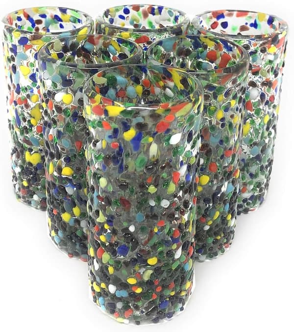 Confetti Design Hand Blown Mexican Tequila Glasses - Set of 6