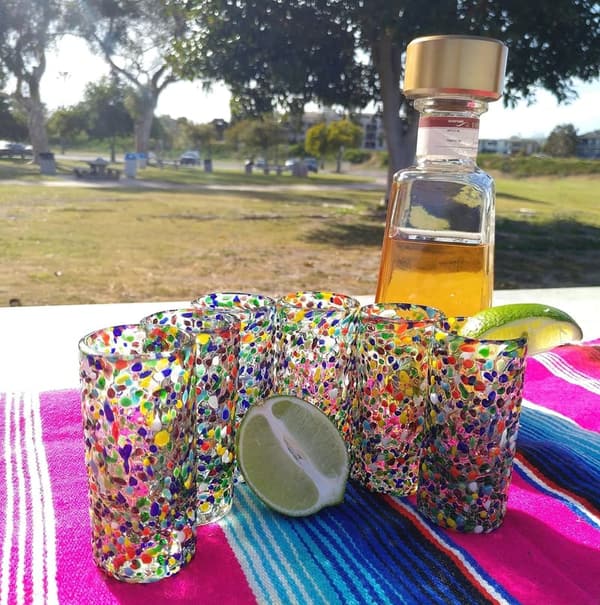 Confetti Design Hand Blown Mexican Tequila Glasses - Set of 6