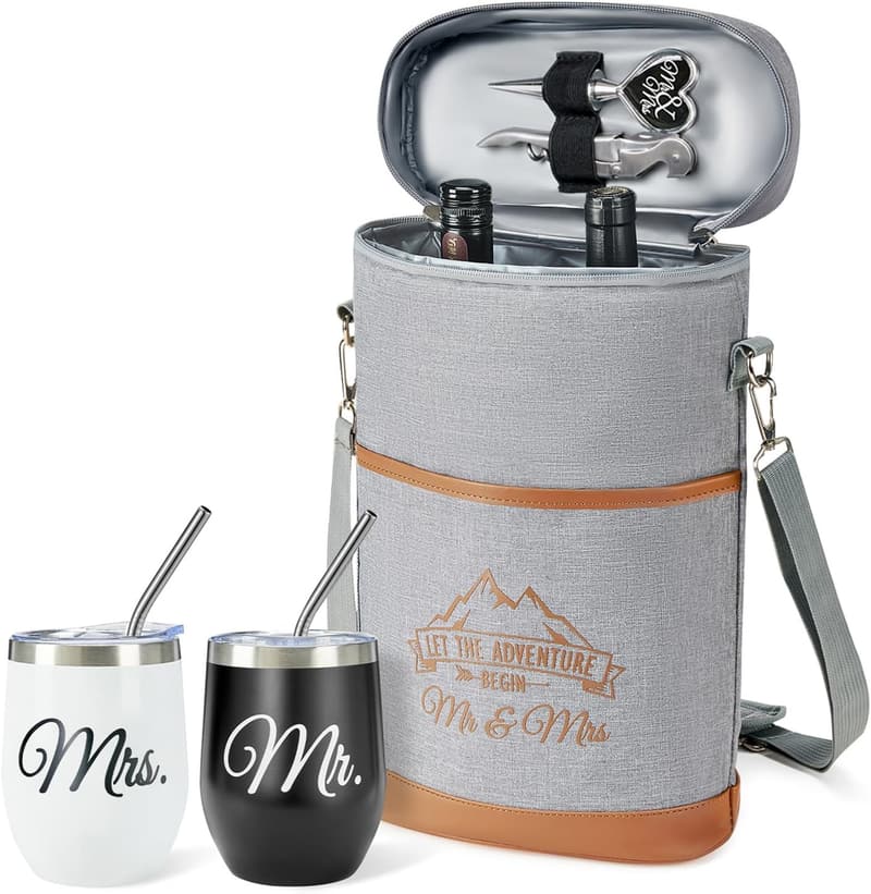 Engagement Wedding 15 Oz Double Wall Wine Tumblers Set