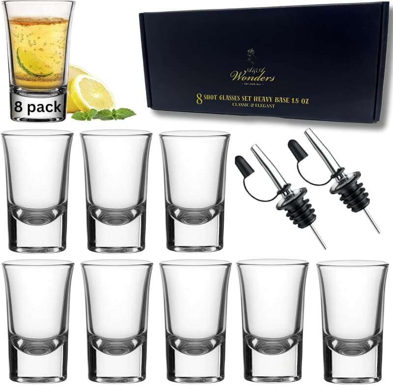 Shot Glass Set of 8 with Heavy Base for Vodka/Tequila