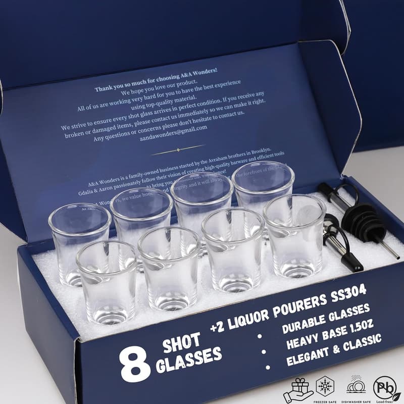 Shot Glass Set of 8 with Heavy Base for Vodka/Tequila