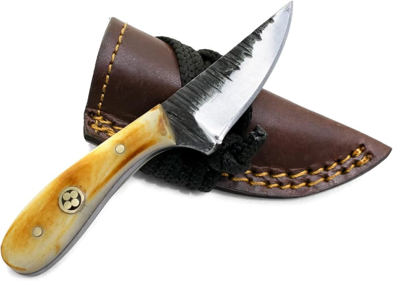 Handmade 1080 Carbon Steel Skinning Knife with Burnt Bone Handle