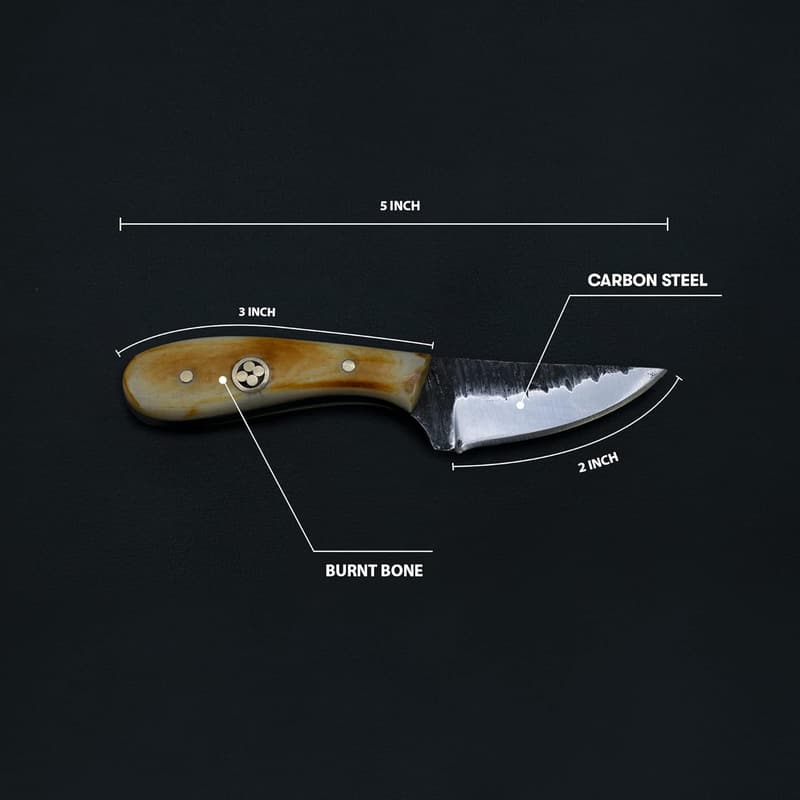 Handmade 1080 Carbon Steel Skinning Knife with Burnt Bone Handle